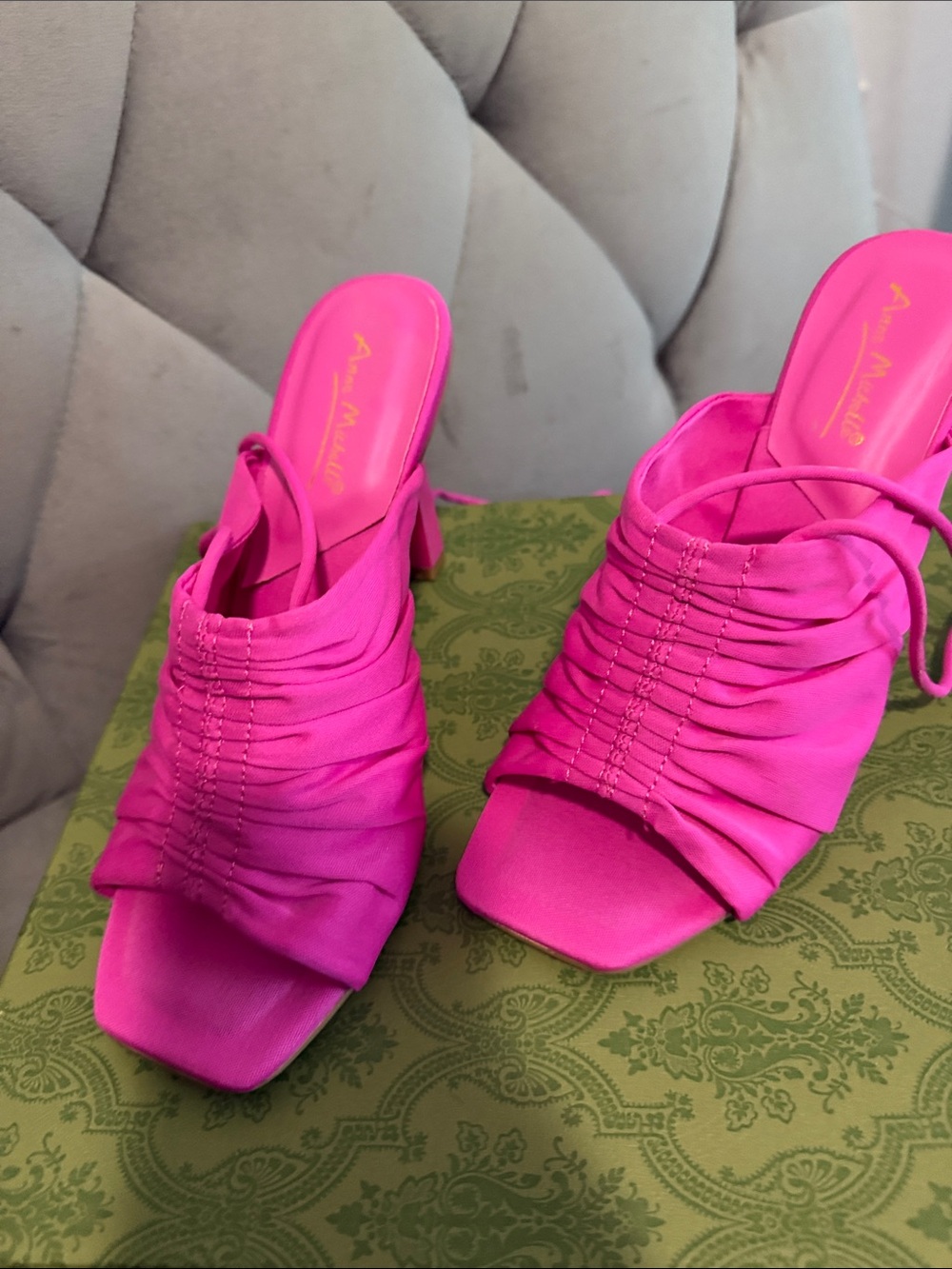 Anne Michelle Fuchsia Ruched Slide Mules